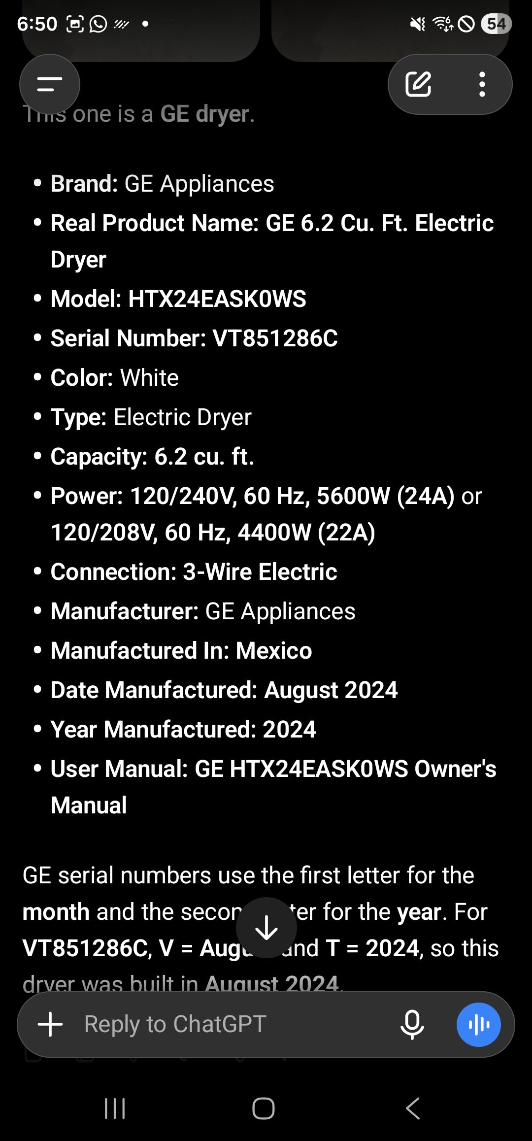 GE 6.2 Cu. Ft. Electric Dryer