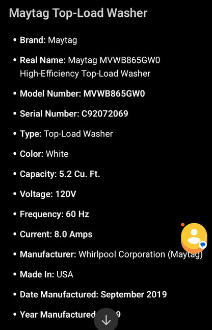 Maytag MVWB865GW0 High-Efficiency Top-Load Washer
