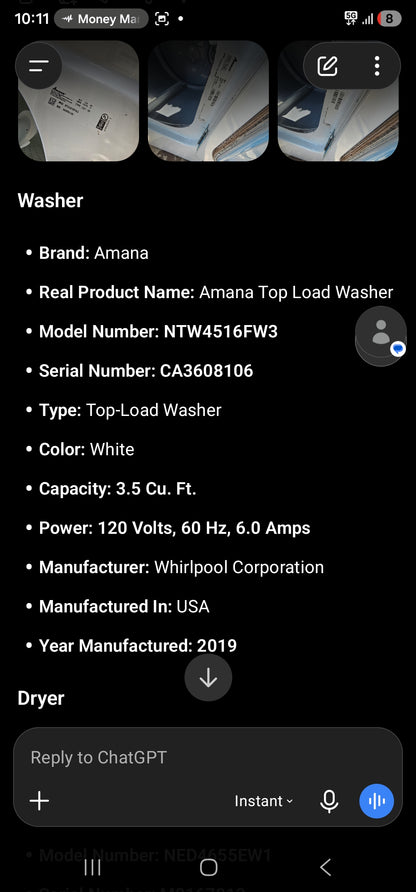 Amana Washer And Electruc Dryer Set