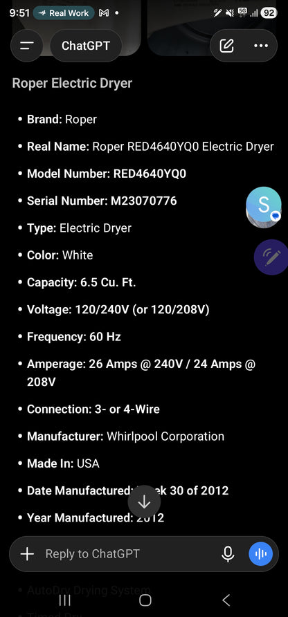 Roper washer and electric dryer set