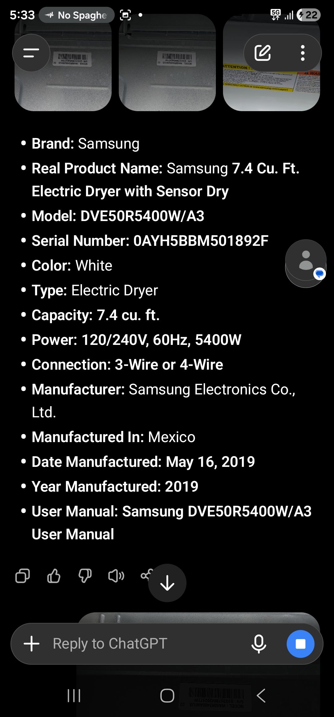 Samsung Washer And Electric Dryer Set