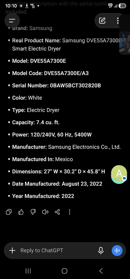 Samsung DVE55A7300E Smart Electric Dryer