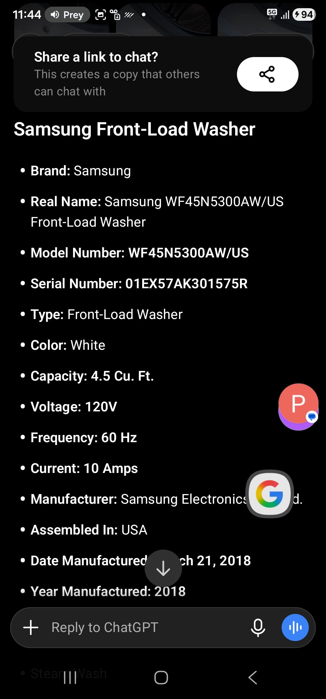 Samsung Frontload  Washer And Electric