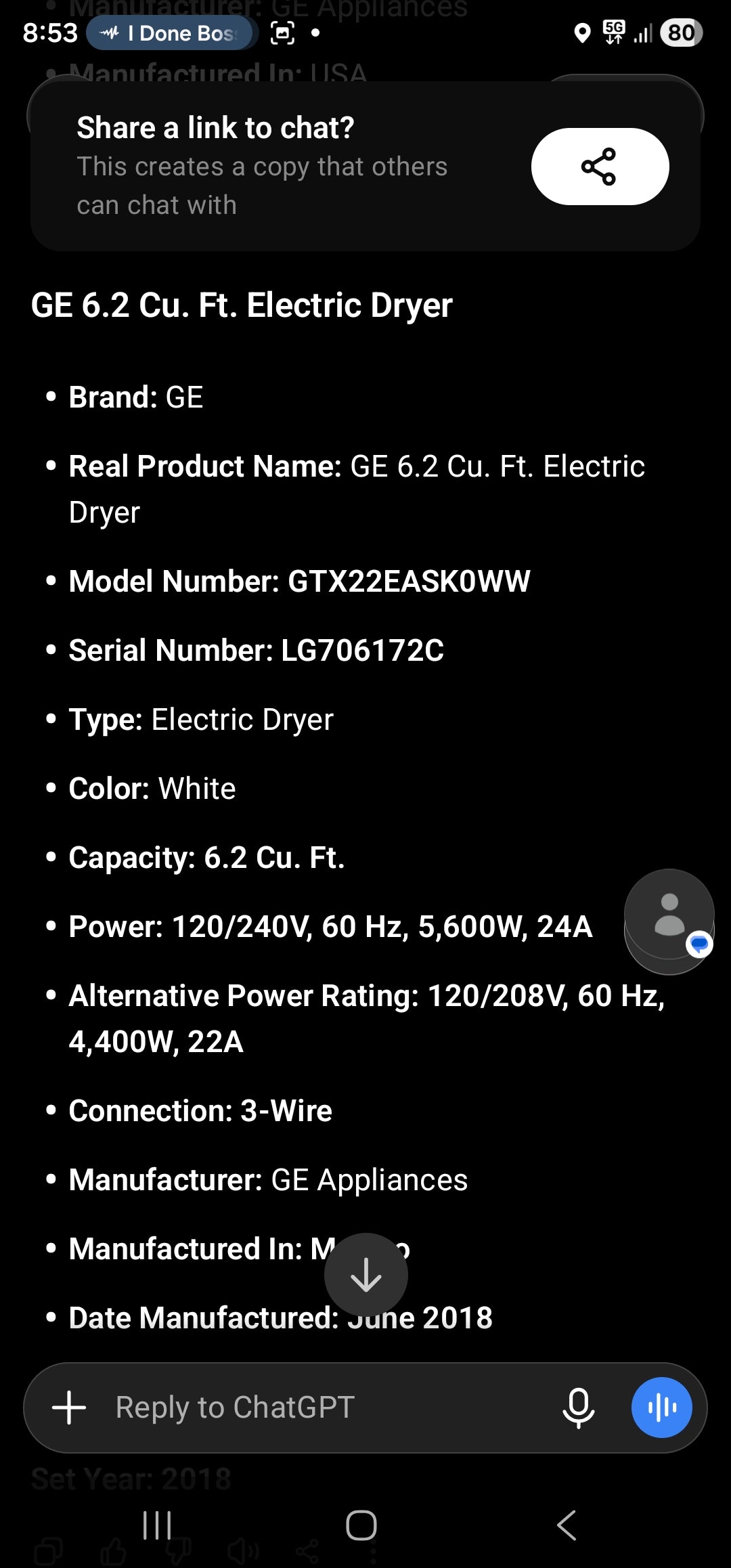 GE 6.2 Cu. Ft. Electric Dryer