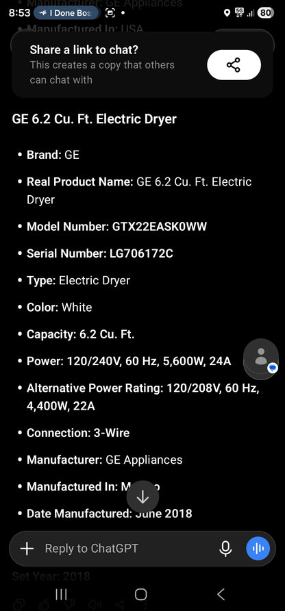 GE 6.2 Cu. Ft. Electric Dryer