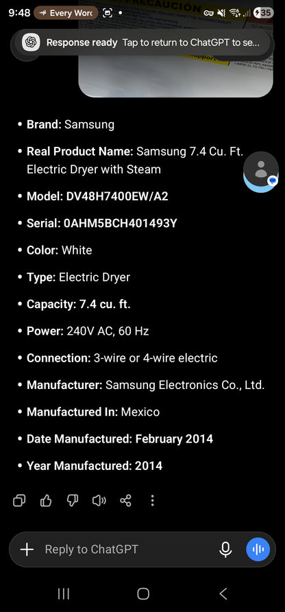Samsung 7.4 Cu. Ft. Electric Dryer with Steam