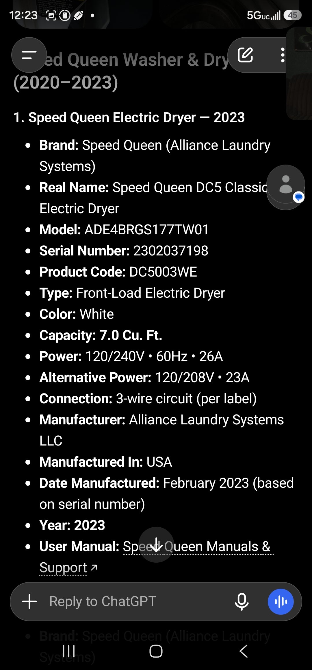 Speed Queen Washer And Electric Dryer Set