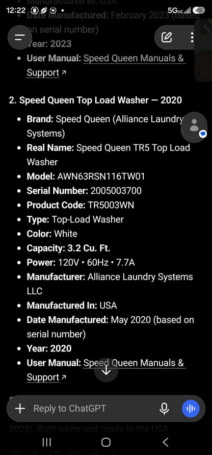 Speed Queen Washer And Electric Dryer Set