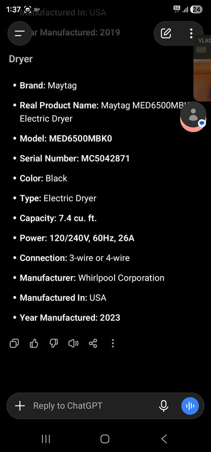 Maytag MED6500MBK0 Electric Dryer