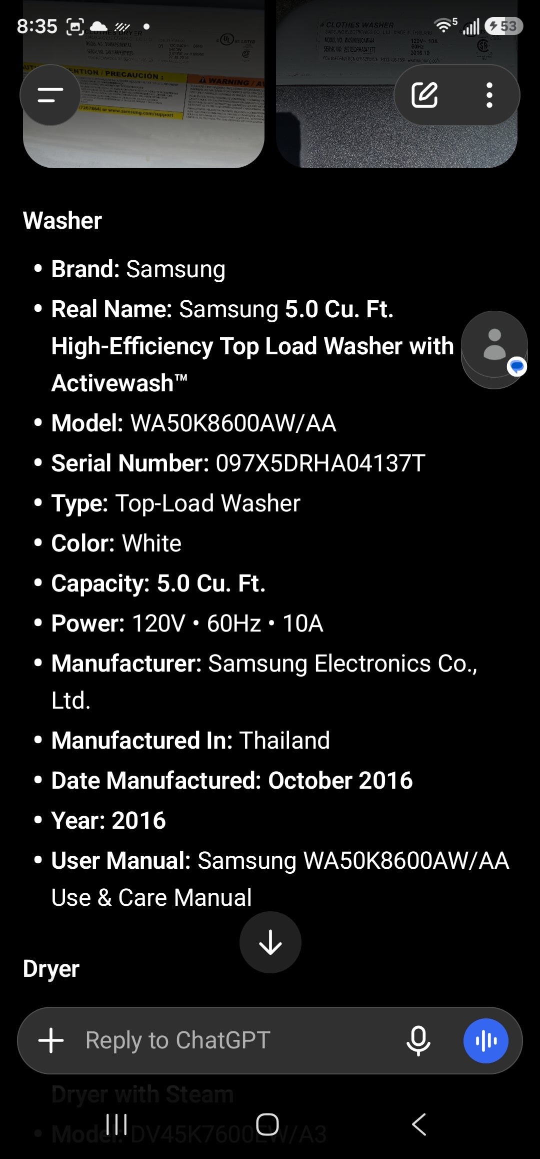 Samsung Washer And Electric Dryer Set