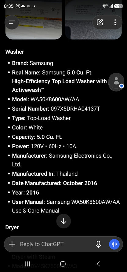 Samsung Washer And Electric Dryer Set