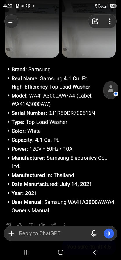 Samsung 4.1 Cu. Ft. High-Efficiency Top Load Washer