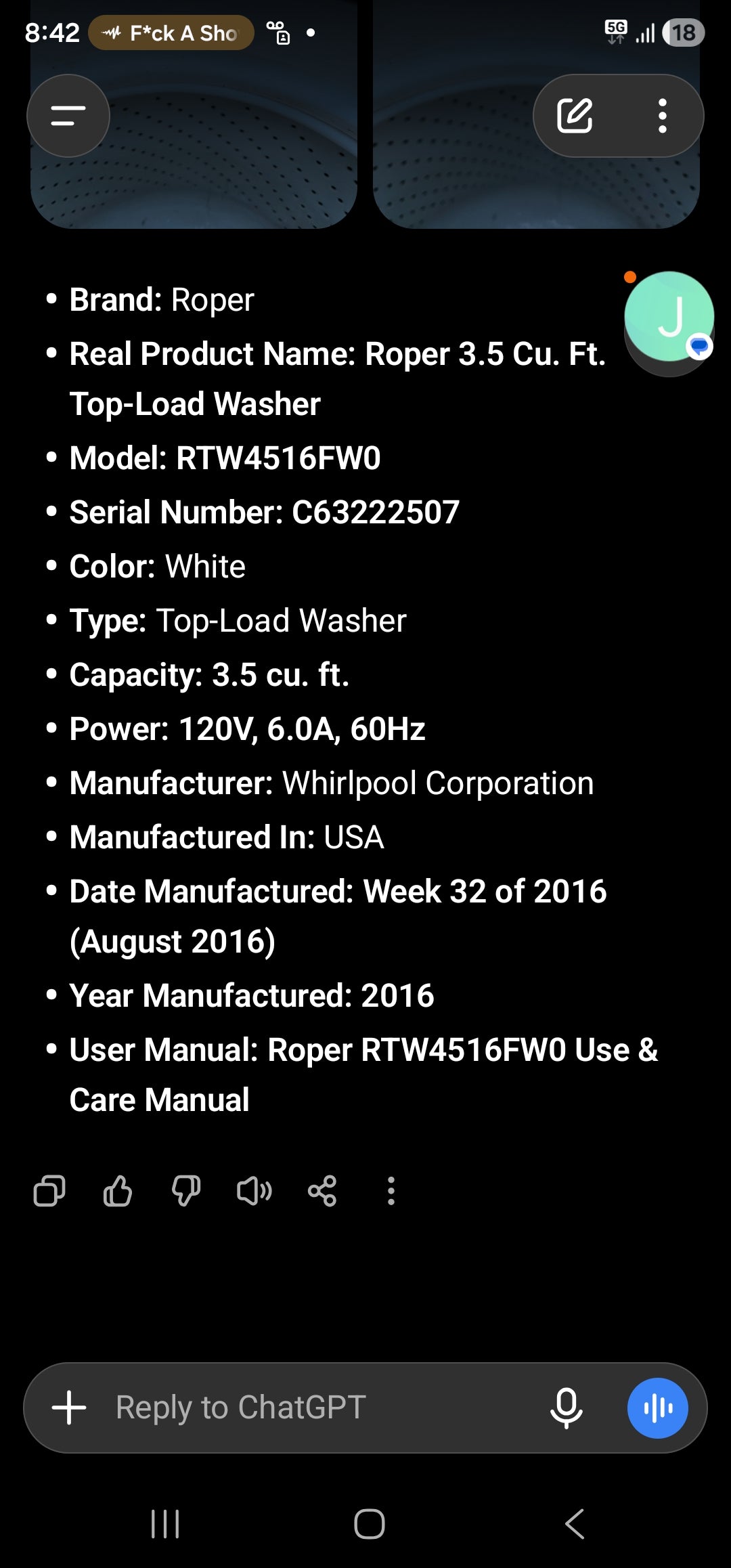Roper 3.5 Cu. Ft. Top-Load Washer