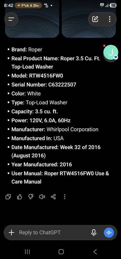 Roper 3.5 Cu. Ft. Top-Load Washer