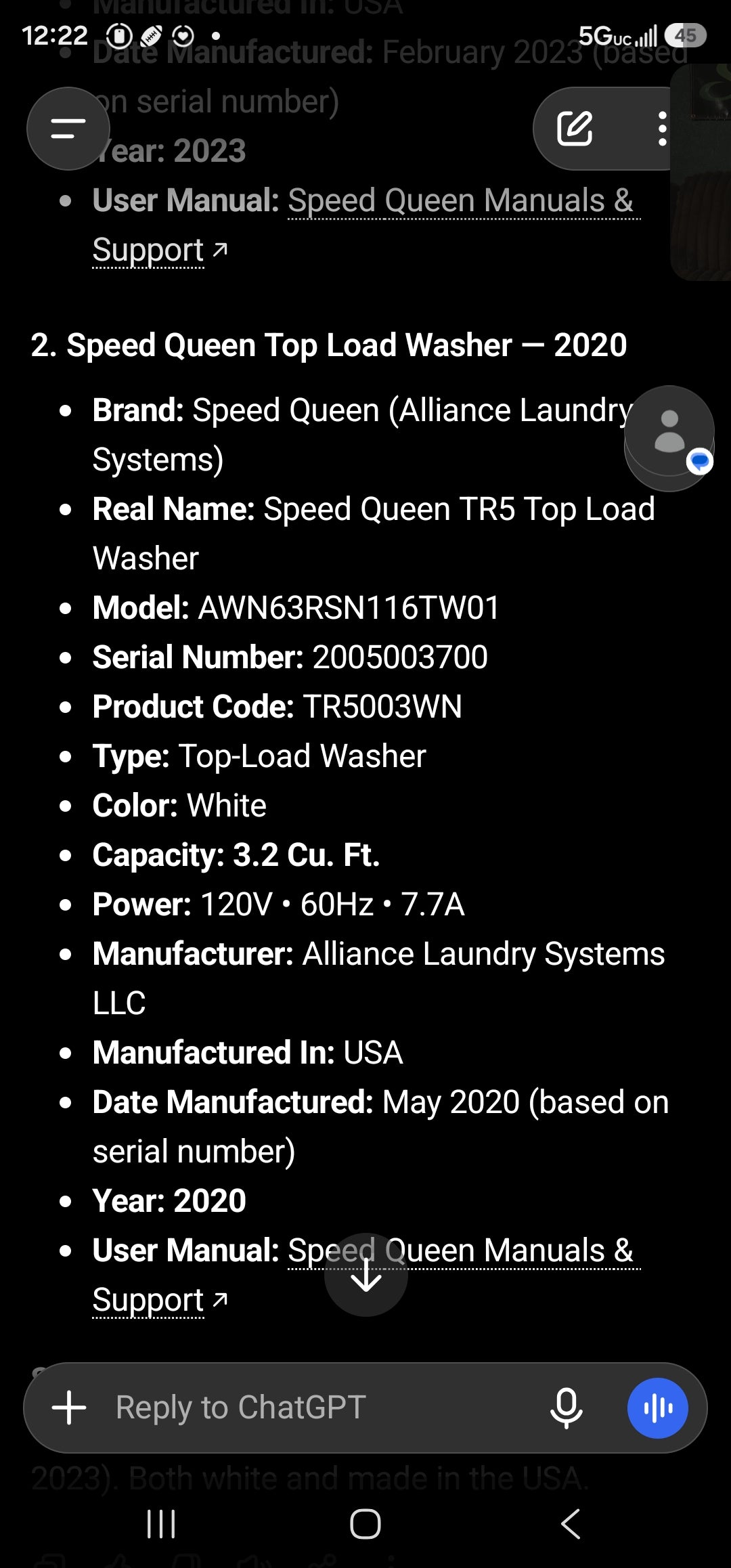 Speed Queen TR5 Top Load Washer