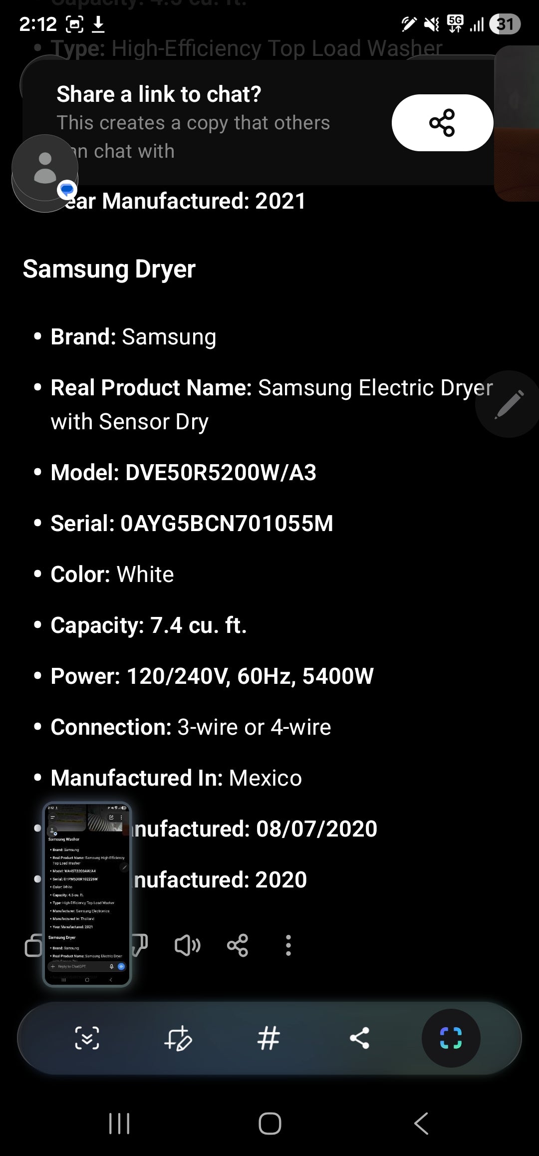 Samsung Washer And Electric Dryer Set