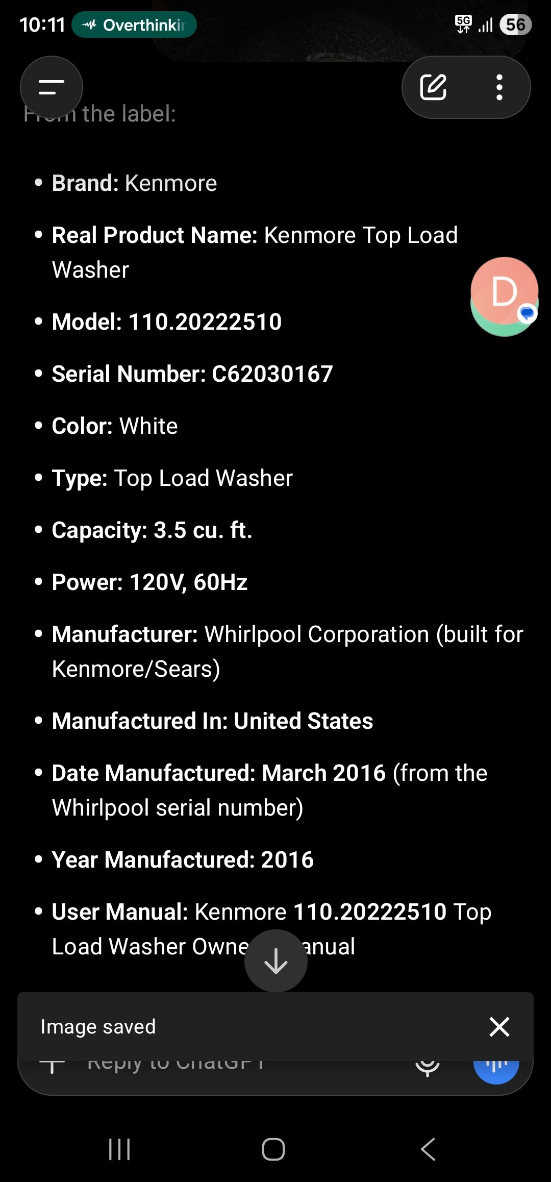 Kenmore Top Load Washer