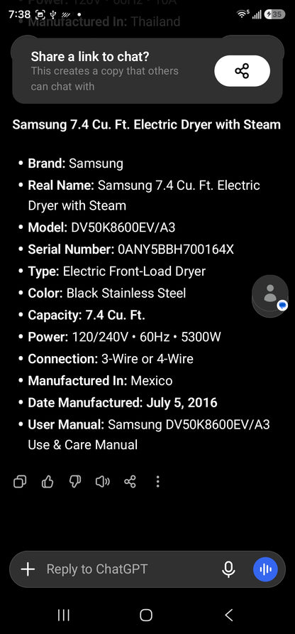 Samsung 7.4 Cu. Ft. Electric Dryer with Steam