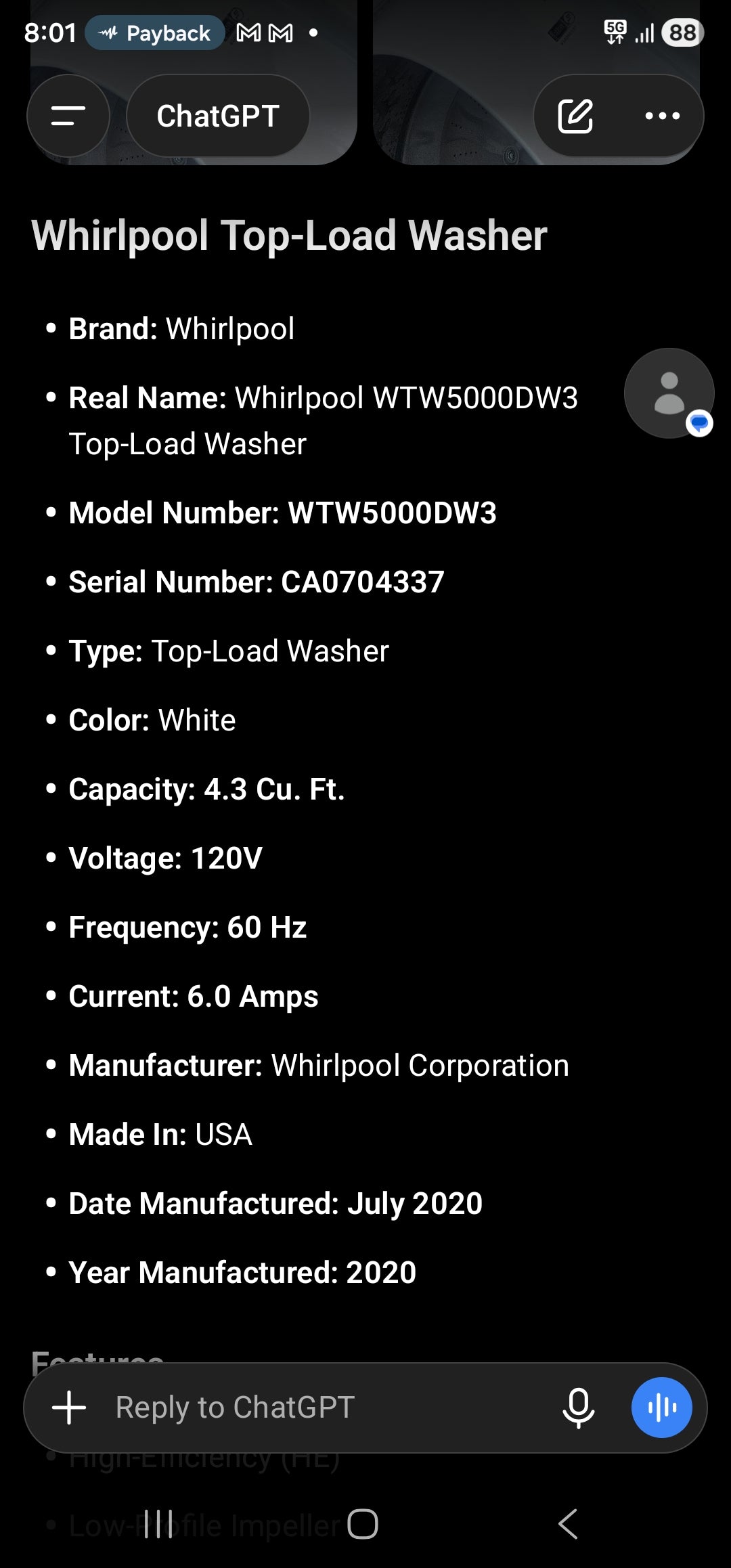 Whirlpool WTW5000DW3 Top-Load Washer