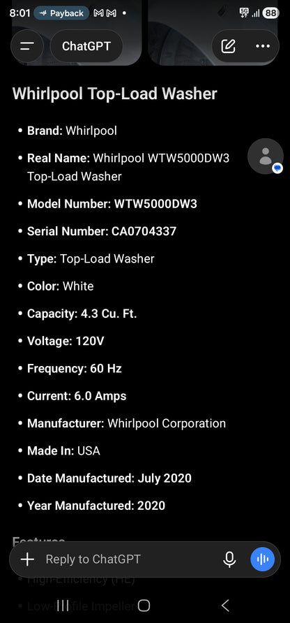 Whirlpool WTW5000DW3 Top-Load Washer