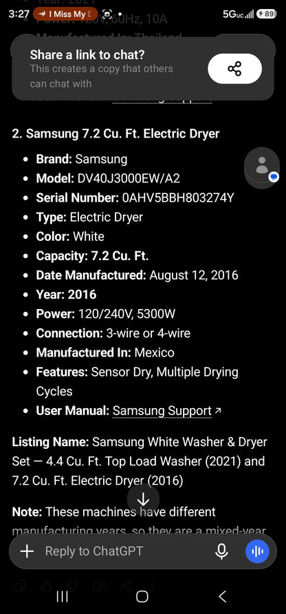 Samsung 7.2 Cu. Ft. Electric Dryer