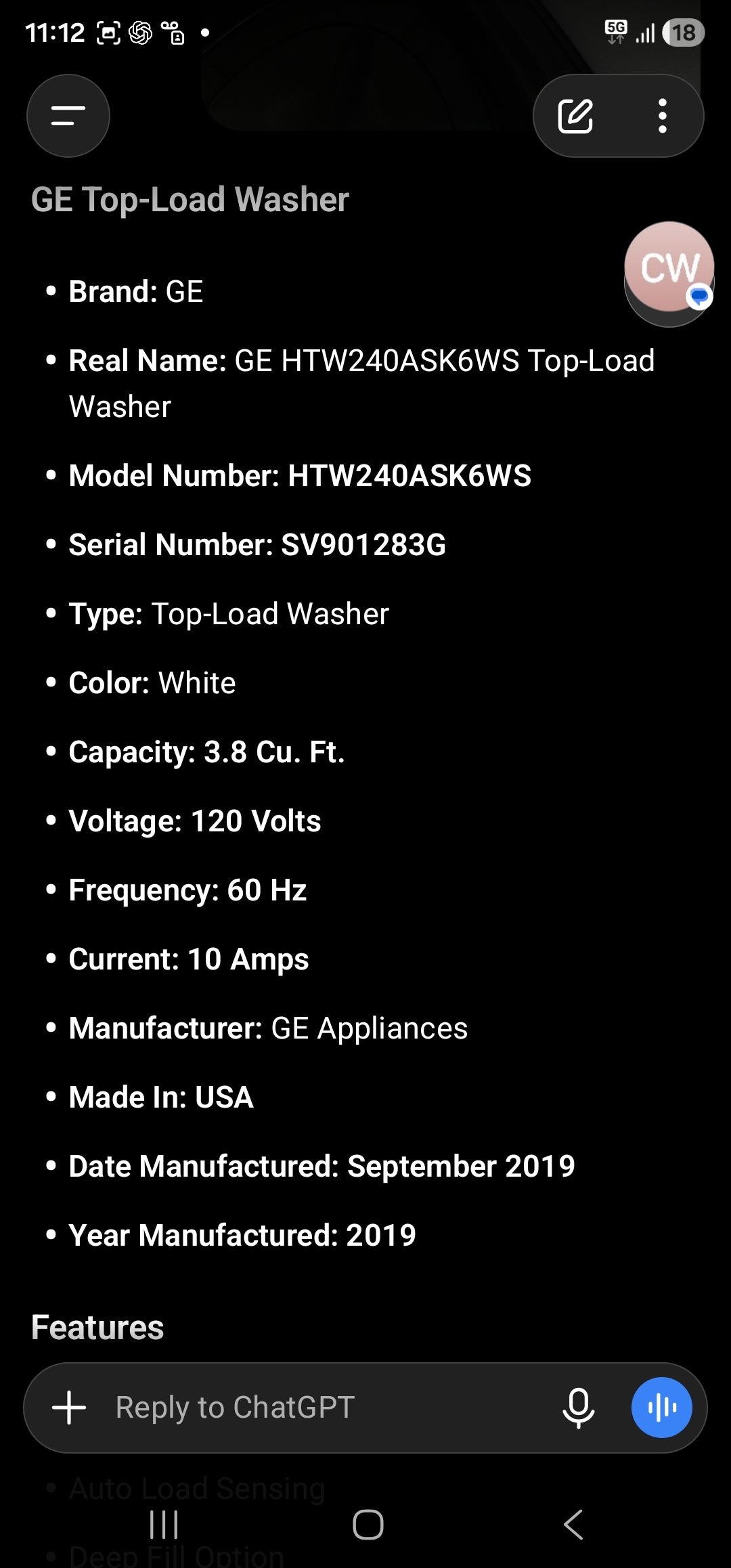 GE HTW240ASK6WS Top-Load Washer