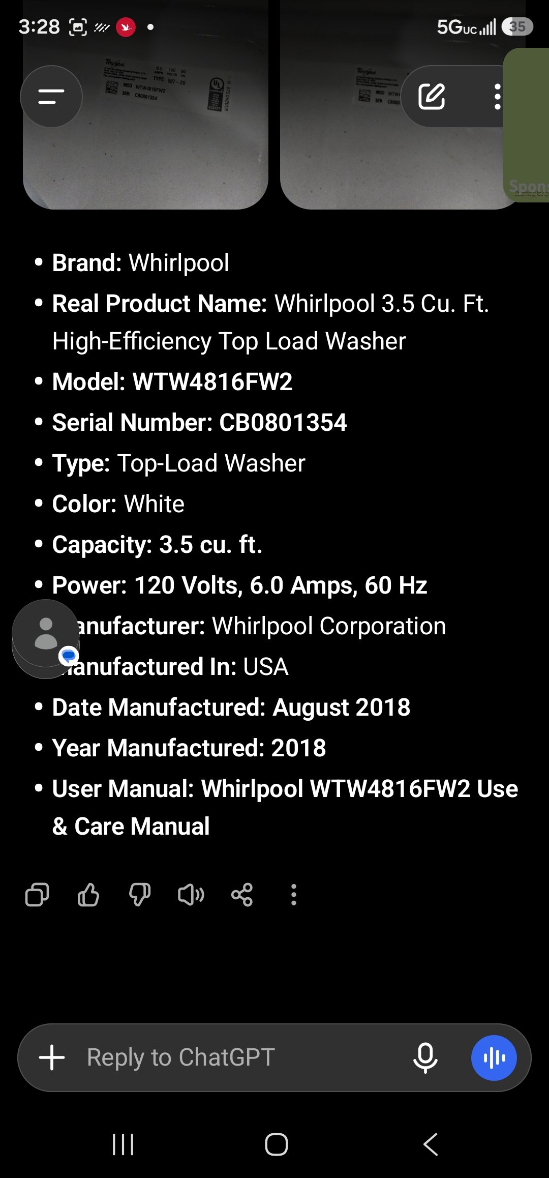 Whirlpool 3.5 Cu. Ft. High-Efficiency Top Load Washer