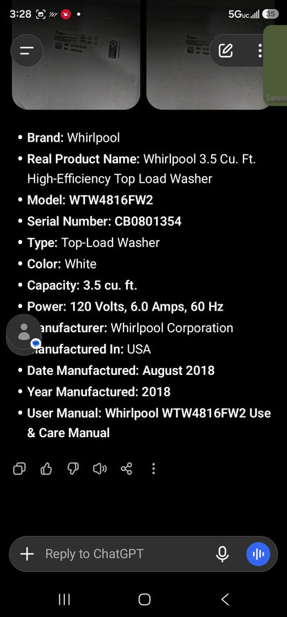 Whirlpool 3.5 Cu. Ft. High-Efficiency Top Load Washer