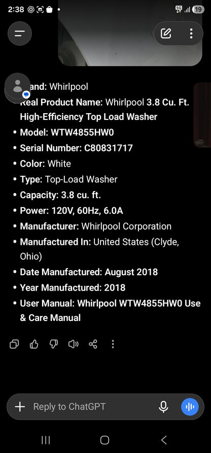 Whirlpool 3.8 Cu. Ft. High-Efficiency Top Load Washer