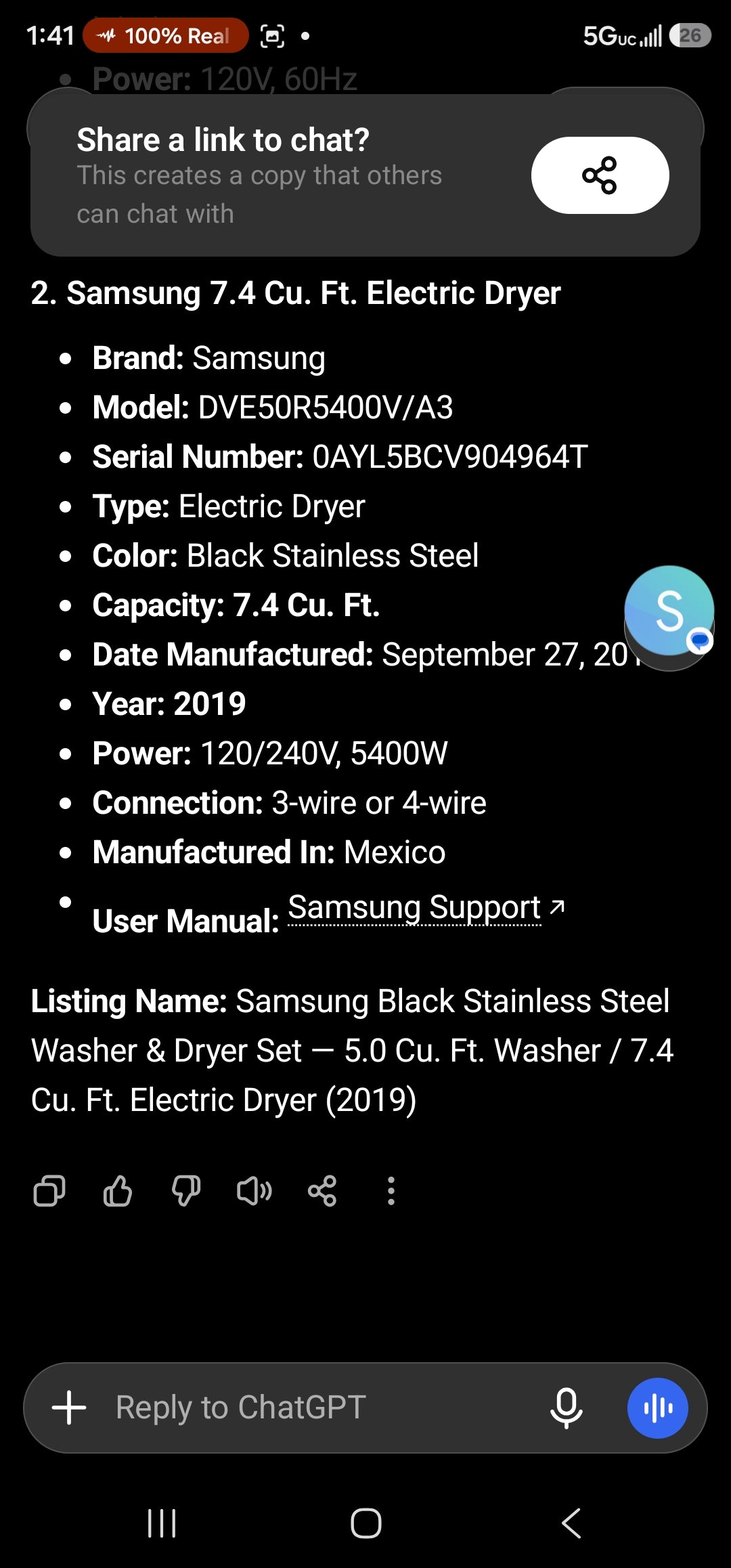 Samsung Washer And Electric Dryer Set