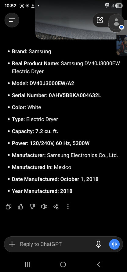 Samsung DV40J3000EW Electric Dryer