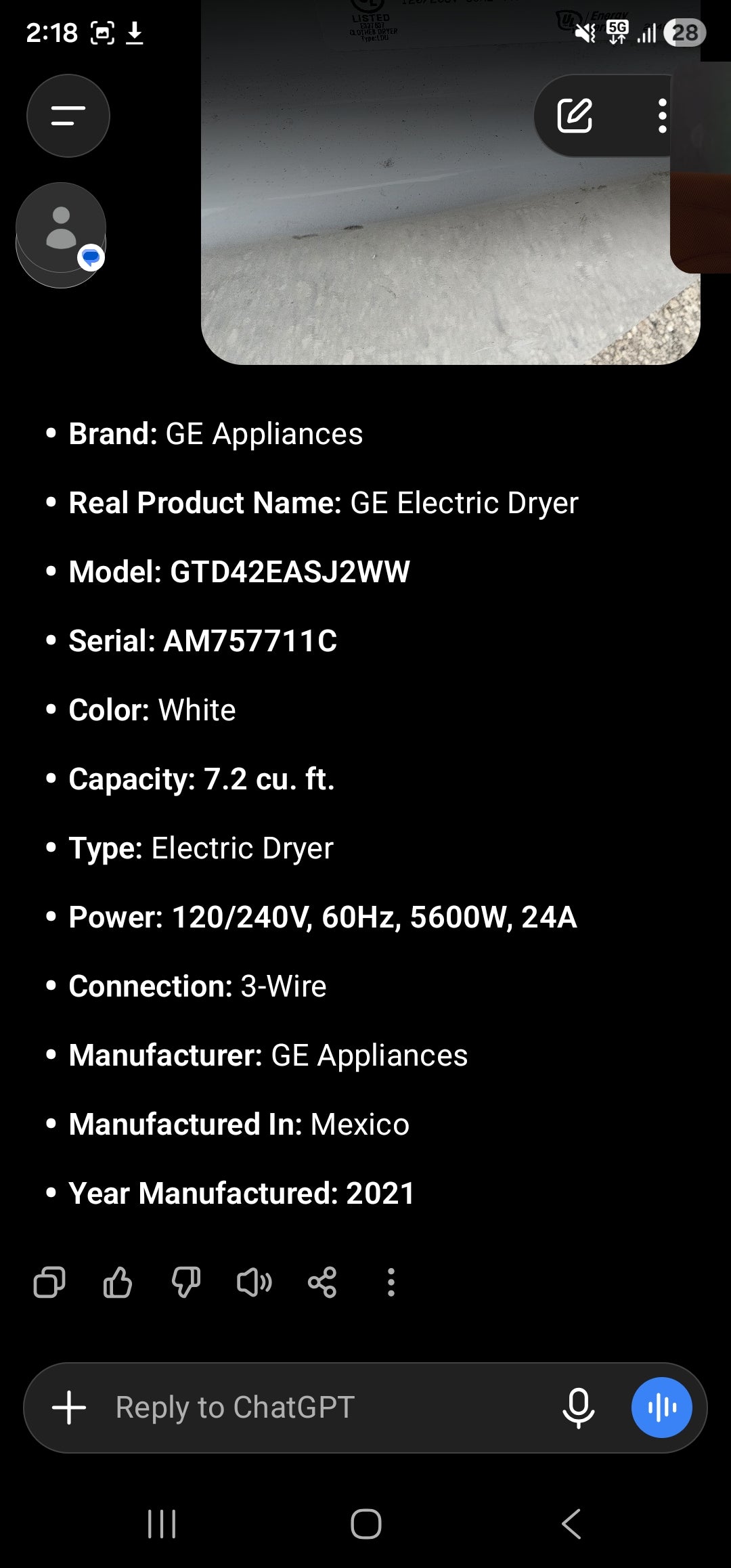 GE Electric Dryer .