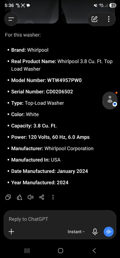 Whirlpool 3.8 Cu. Ft. Top Load Washer